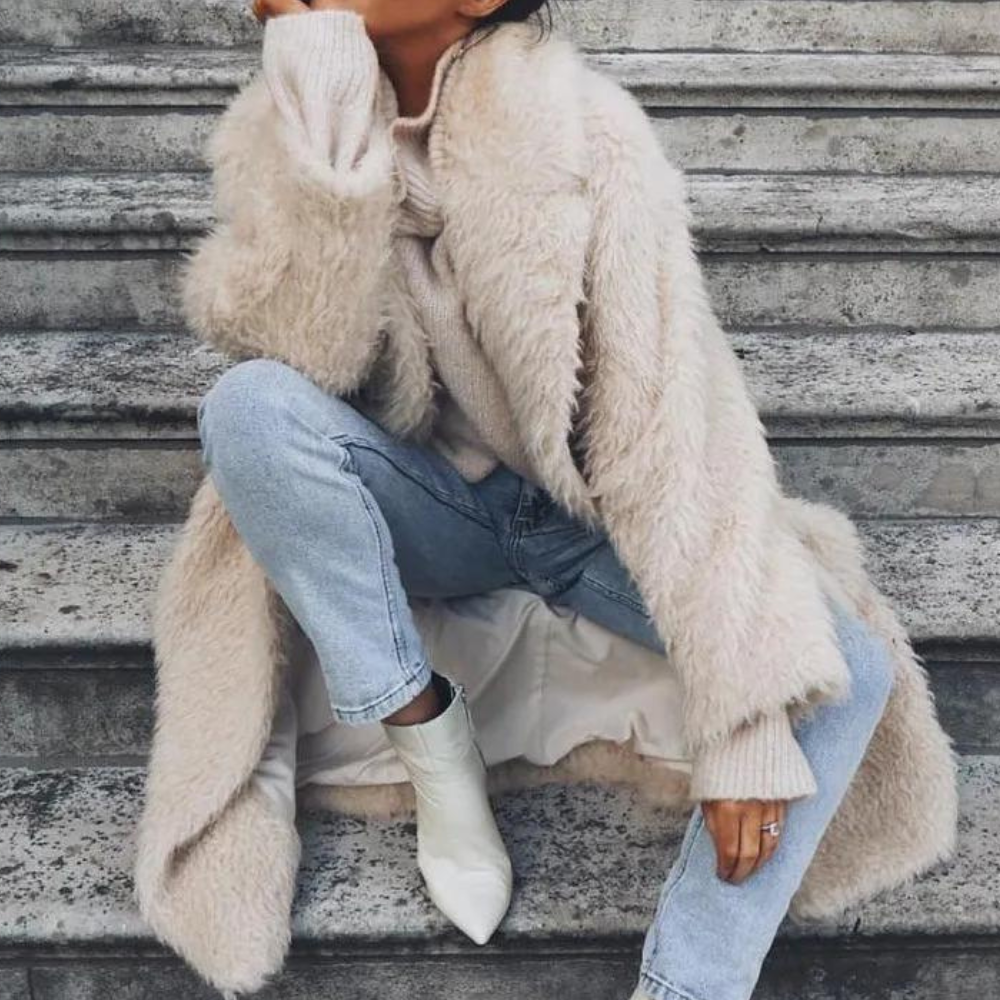 Women's Long Teddy Coat with Open Front