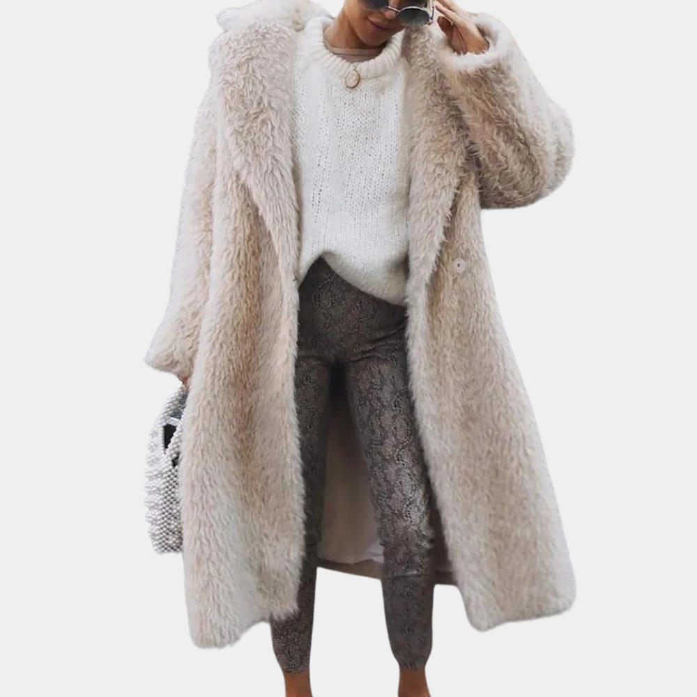 Women's Long Teddy Coat with Open Front