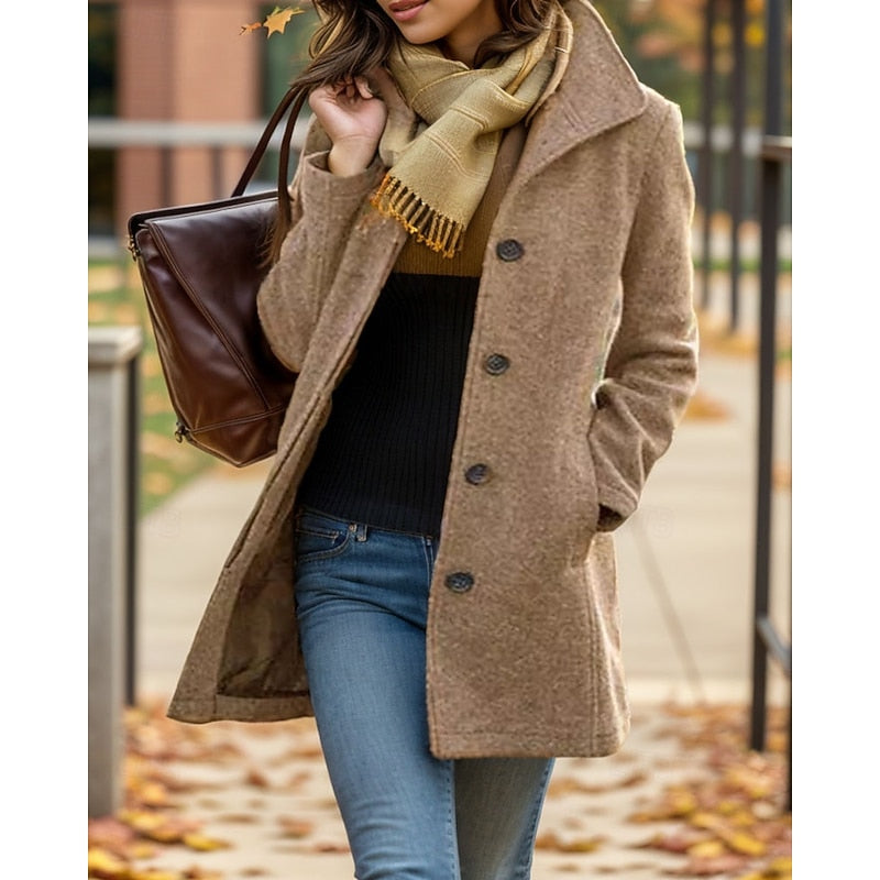 Women's Button-Front Turndown Collar Coat