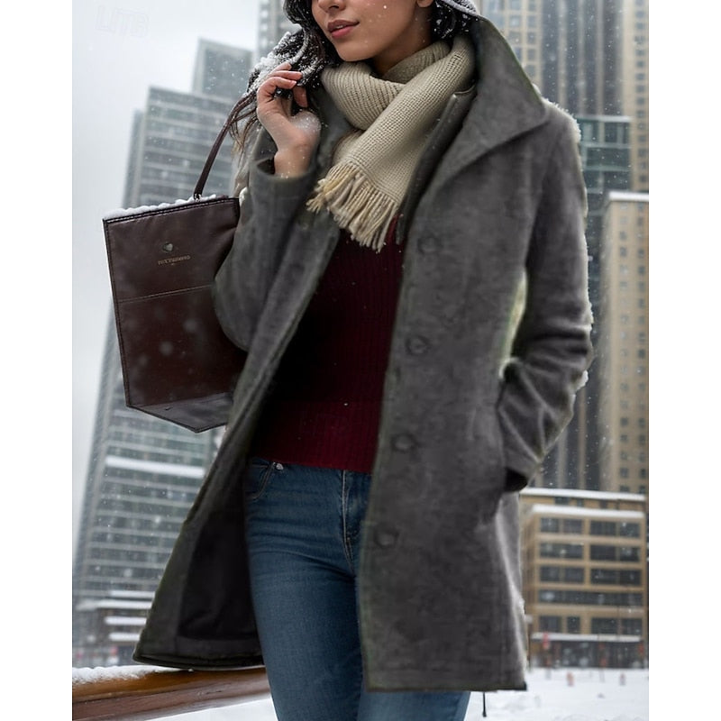 Women's Button-Front Turndown Collar Coat