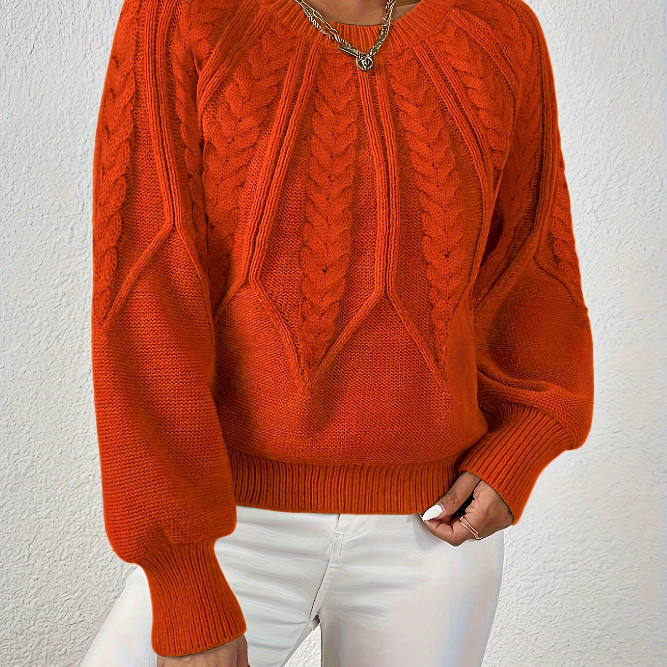 Women's Cable-Knit Cropped Jumper with Ribbed Crew Neck