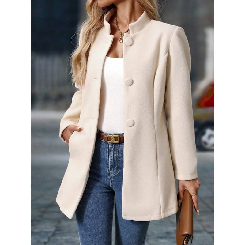 Women's Stand-Collar Tailored Coat with Button Front