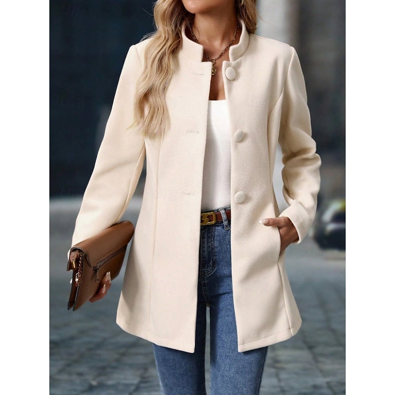 Women's Stand-Collar Tailored Coat with Button Front