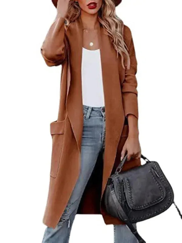 Women's Open Front Longline Cardigan with Pockets