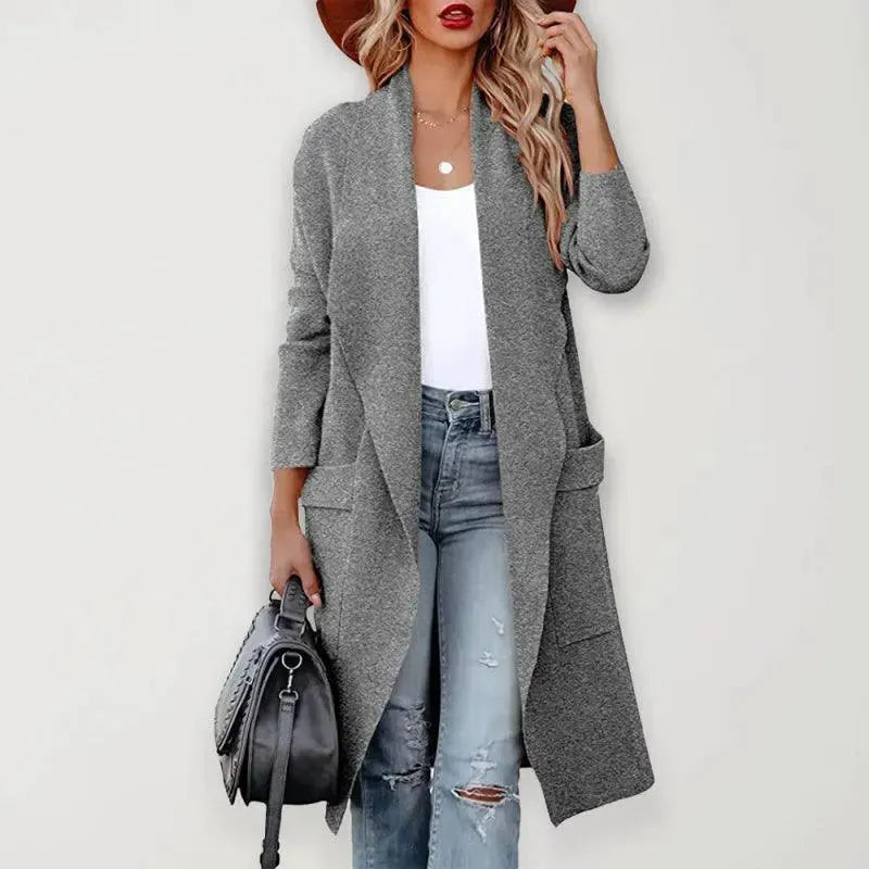 Women's Open Front Longline Cardigan with Pockets