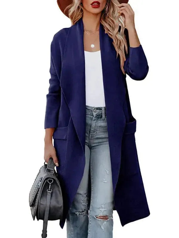 Women's Open Front Longline Cardigan with Pockets