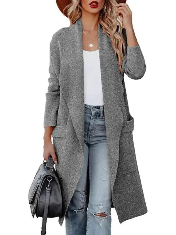 Women's Open Front Longline Cardigan with Pockets