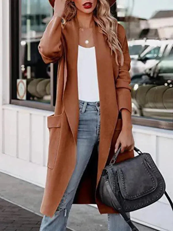 Women's Open Front Longline Cardigan with Pockets
