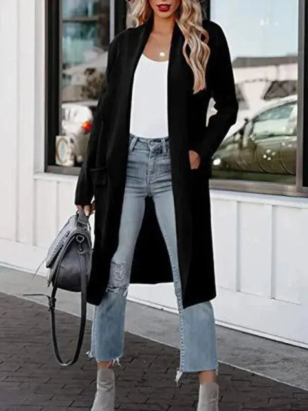 Women's Open Front Longline Cardigan with Pockets