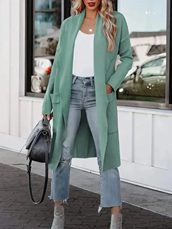 Women's Open Front Longline Cardigan with Pockets