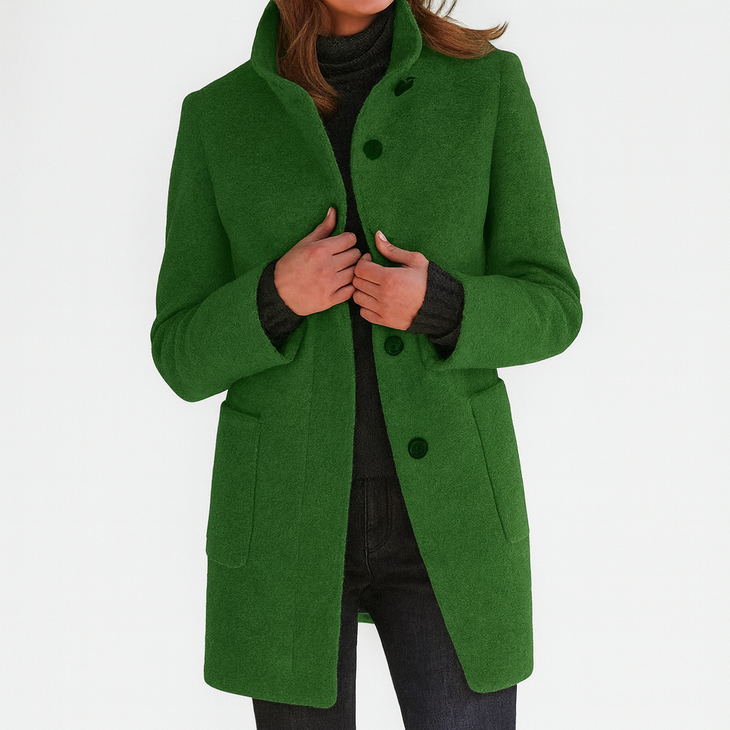 Women's Stand Collar Coat with Button Front and Patch Pockets