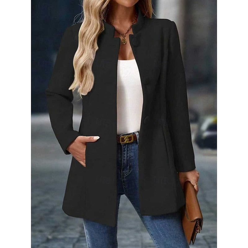 Women's Stand-Collar Tailored Coat with Button Front