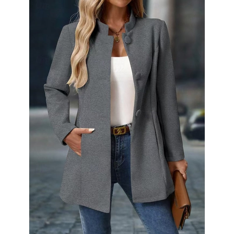Women's Stand-Collar Tailored Coat with Button Front