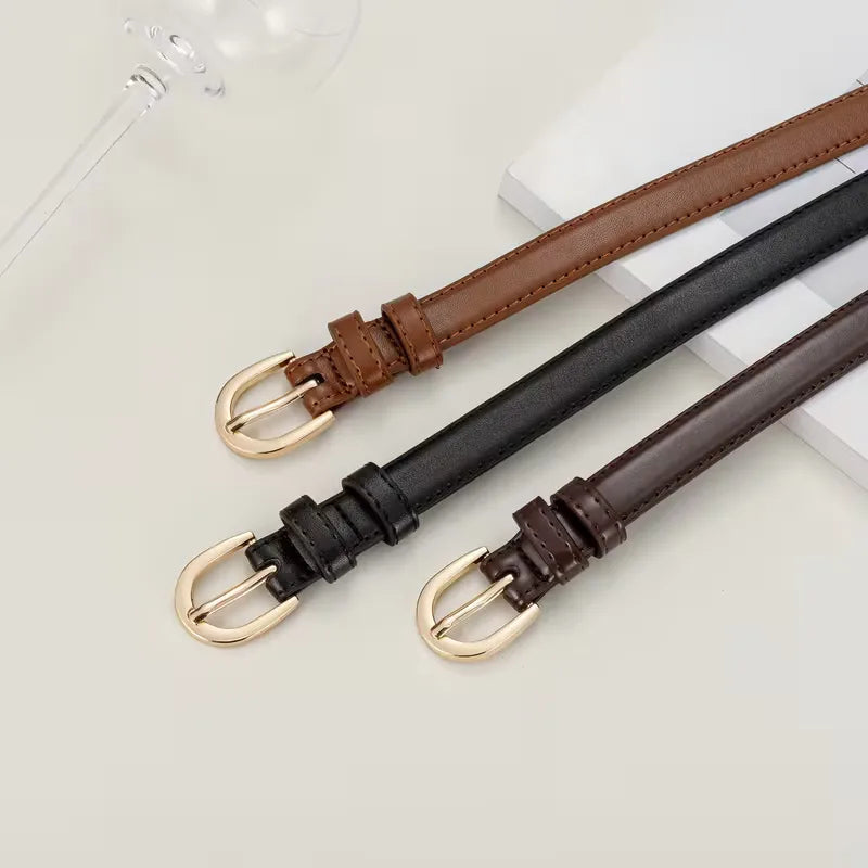 Women's Slim Belt with Gold-Tone Buckle for Jeans